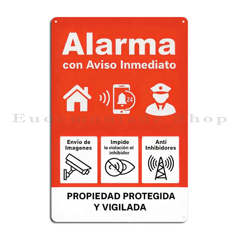 Home Security Systems - Placa de Metal Retrô com Sistema