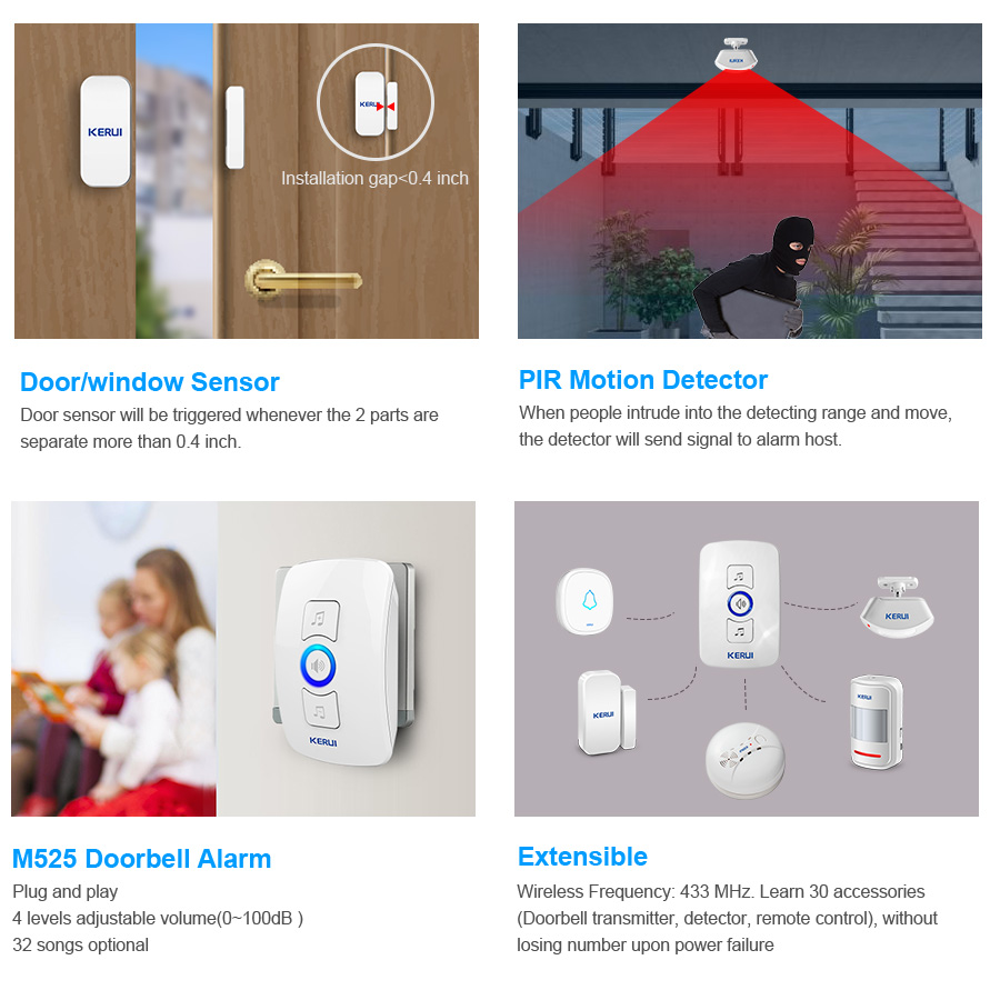 Kerui campainha sem fio de seg - Home Security Bell avaliação e preço